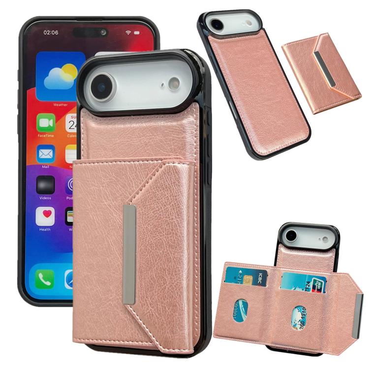For iPhone Air Solid Color Metal Buckle Card Slots Bag Phone Case(Rose Gold)
