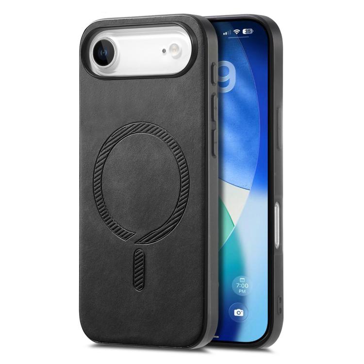 For iPhone Air Solid Color Retro Magsafe PU Back Cover Phone Case(Black)