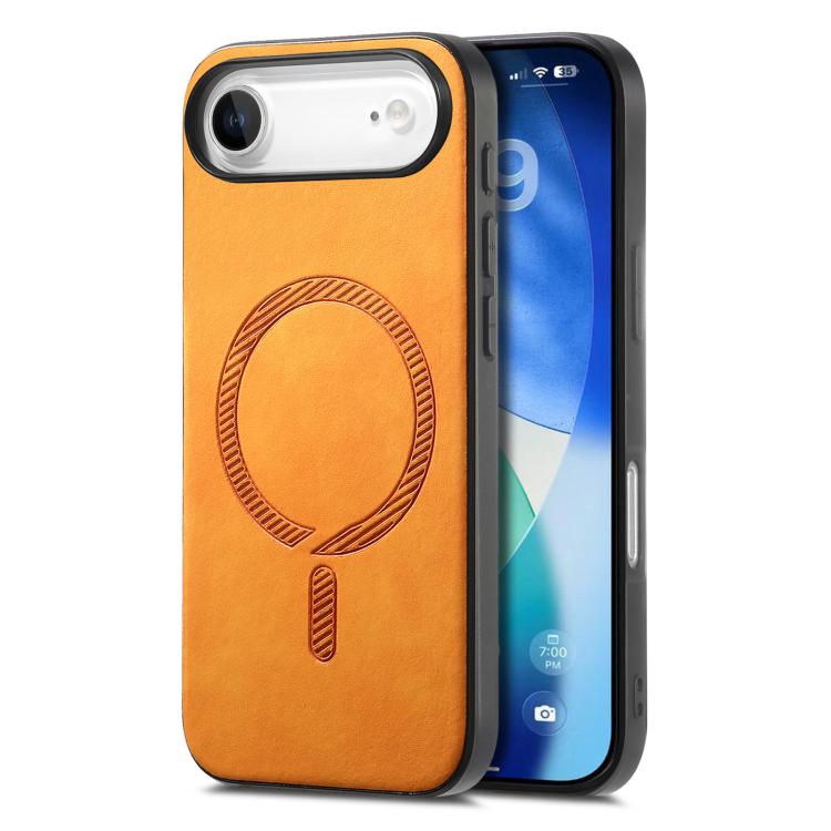 For iPhone Air Solid Color Retro Magsafe PU Back Cover Phone Case(Yellow)