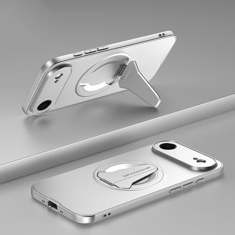 For iPhone Air Spaceship MagSafe Folding Holder Phone Case(Silver White)