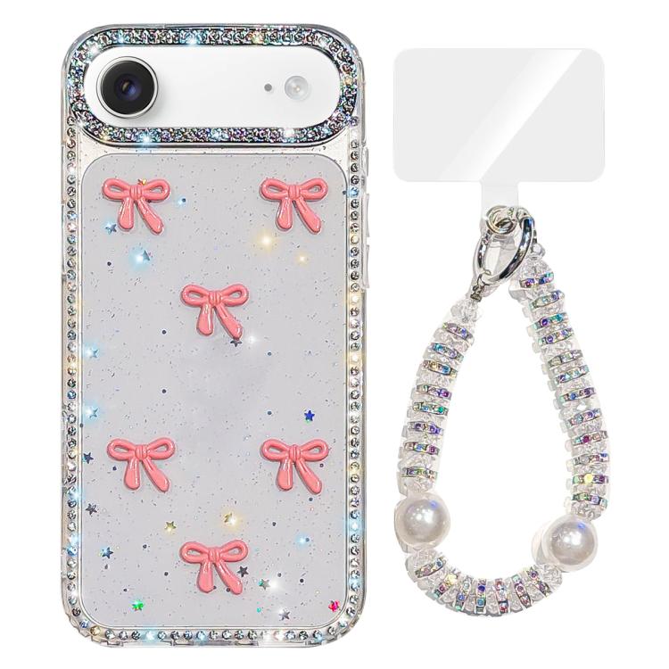 For iPhone Air Sparkling IMD Colorful Bow Phone Case with Bracelet(Glitter Star)