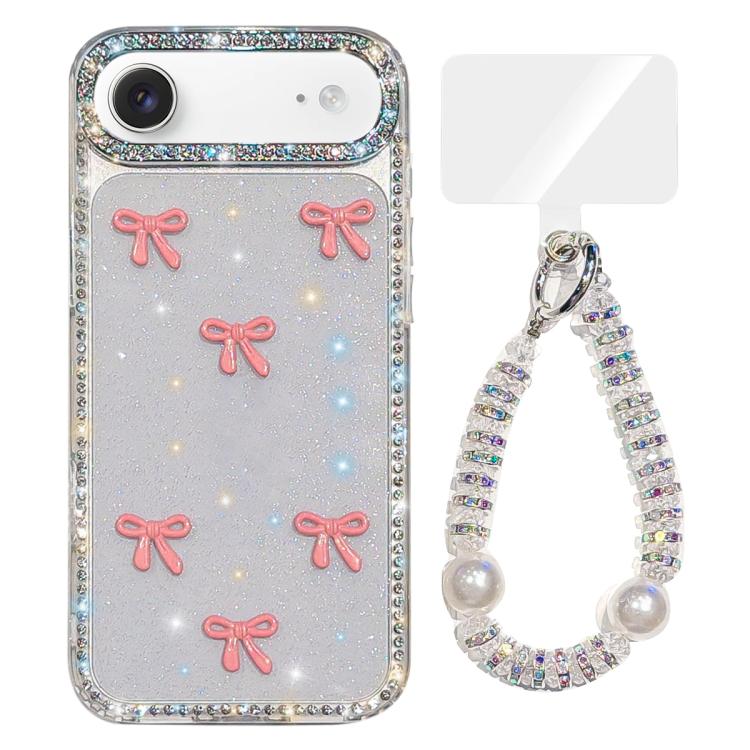For iPhone Air Sparkling IMD Colorful Bow Phone Case with Bracelet(Glitter Transparent)