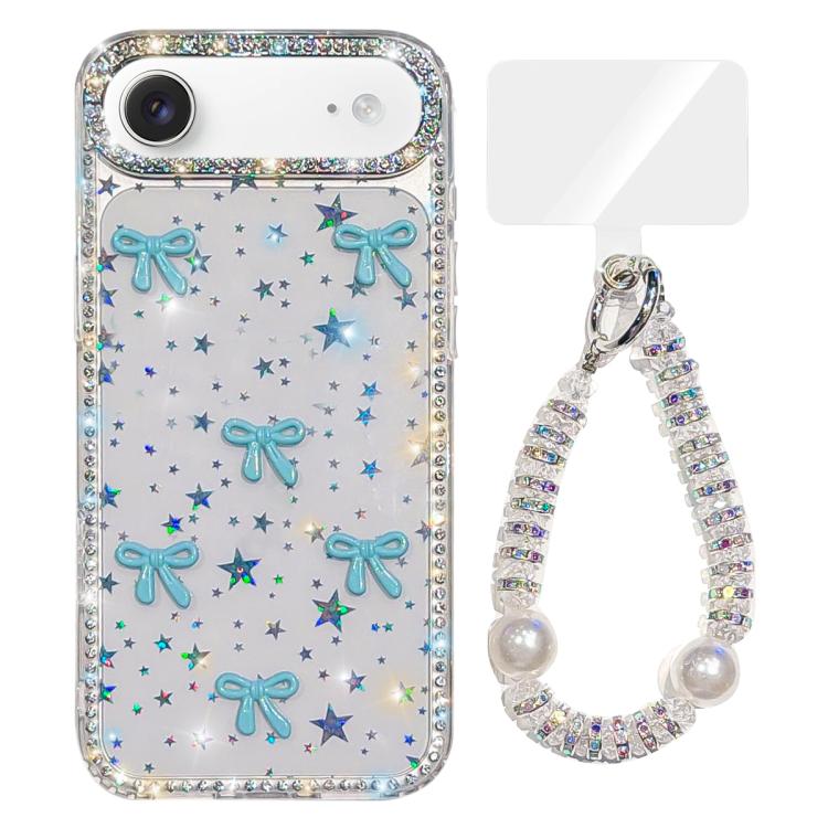 For iPhone Air Sparkling IMD Colorful Bow Phone Case with Bracelet(Star Transparent)