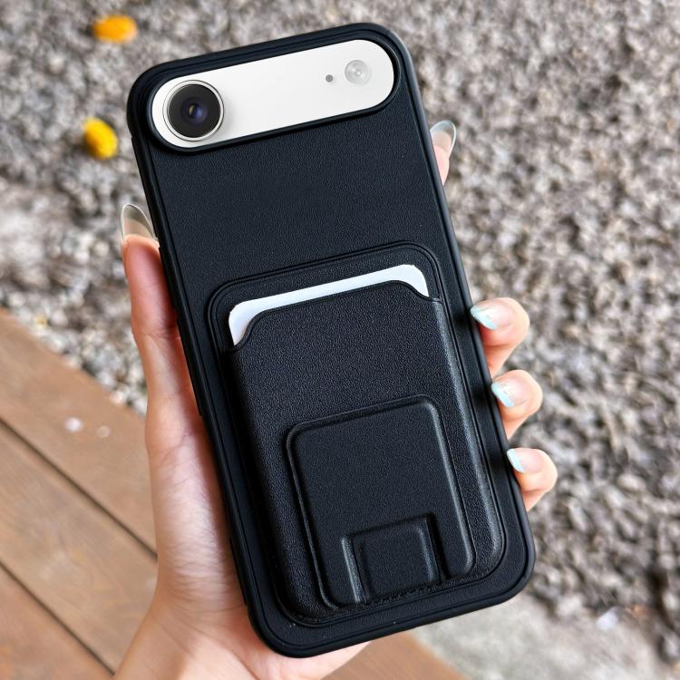 For iPhone Air Square Folding Card Bag Holder Phone Case(Black)