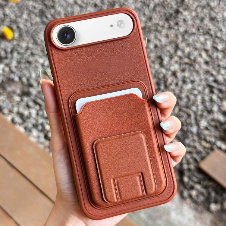 For iPhone Air Square Folding Card Bag Holder Phone Case(Brown)