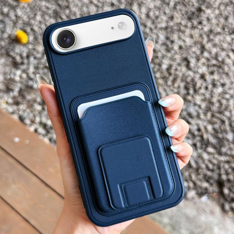 For iPhone Air Square Folding Card Bag Holder Phone Case(Dark Blue)
