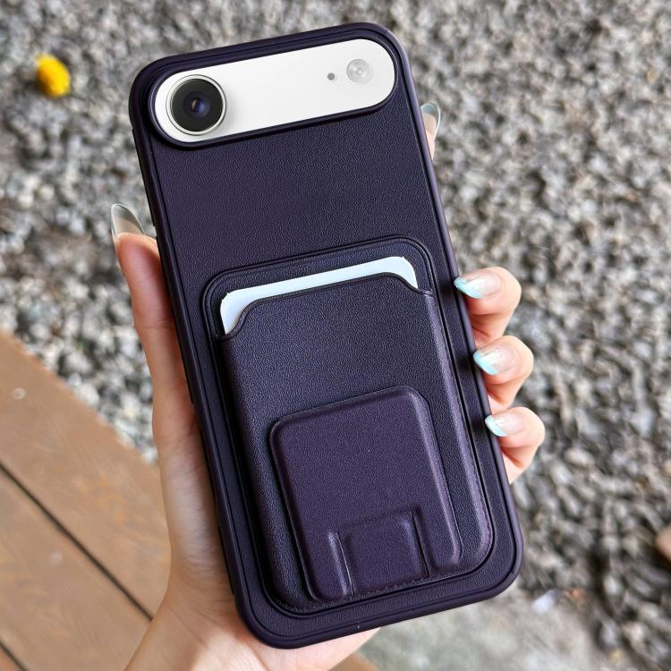 For iPhone Air Square Folding Card Bag Holder Phone Case(Dark Purple)