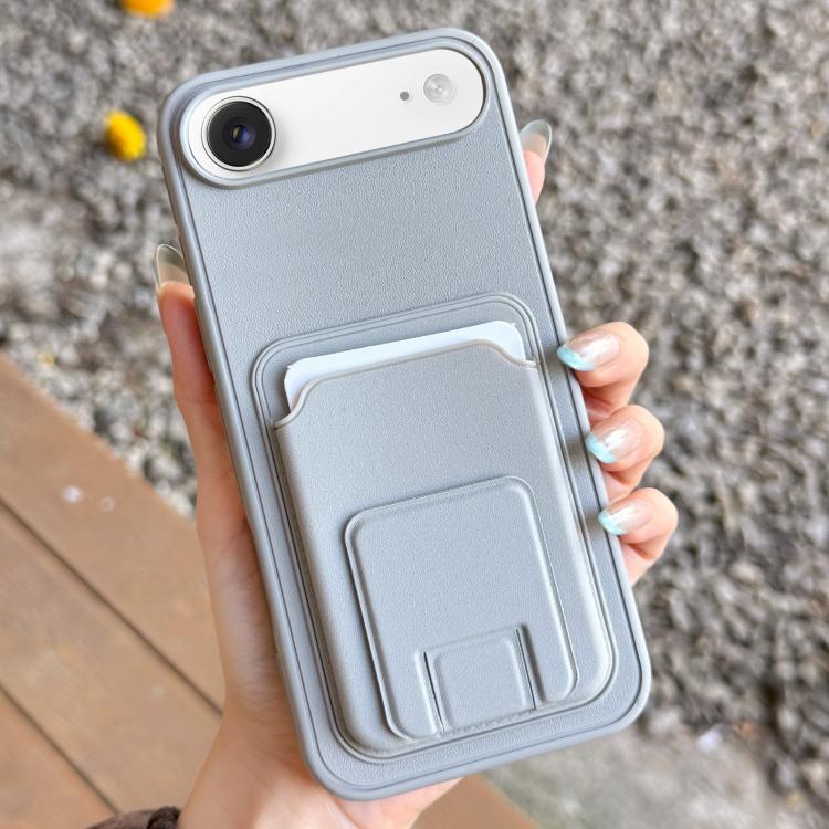 For iPhone Air Square Folding Card Bag Holder Phone Case(Grey)