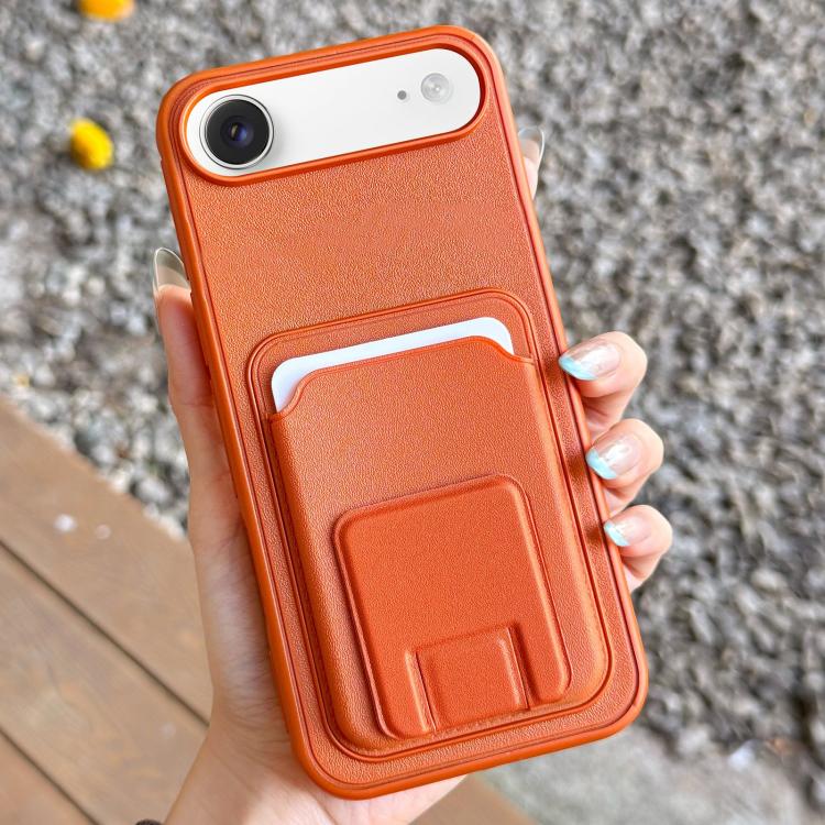 For iPhone Air Square Folding Card Bag Holder Phone Case(Orange)