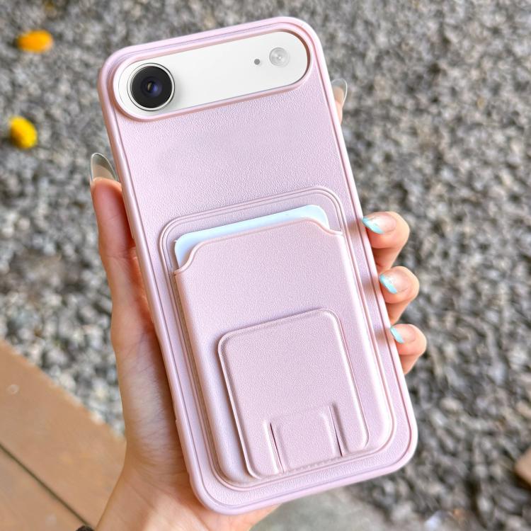 For iPhone Air Square Folding Card Bag Holder Phone Case(Pink)