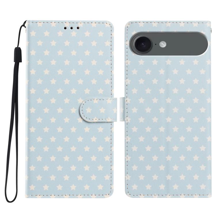 For iPhone Air Star Pattern Magnetic Buckle Vegan Leather Phone Case with Wrist Strap(Blue)