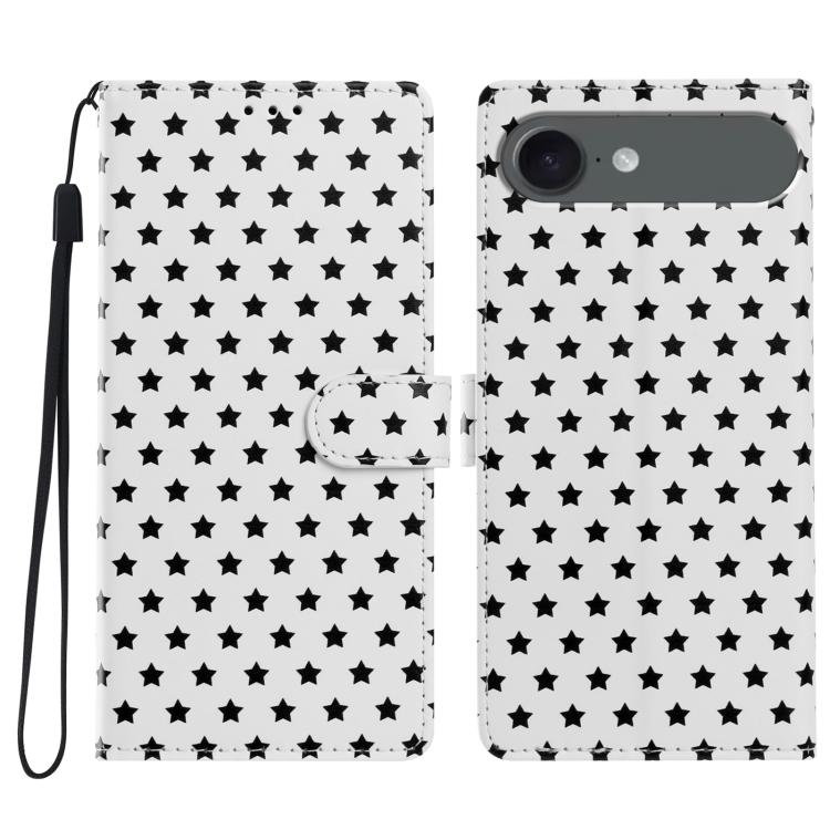 For iPhone Air Star Pattern Magnetic Buckle Vegan Leather Phone Case with Wrist Strap(White)
