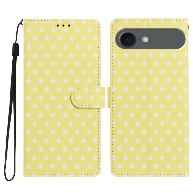 For iPhone Air Star Pattern Magnetic Buckle Vegan Leather Phone Case with Wrist Strap(Yellow)