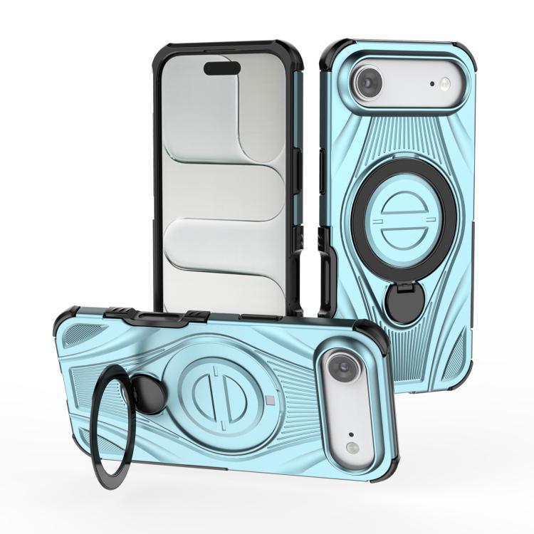 For iPhone Air Star Ring Metallic Pivot Bracket Magnetic Phone Case(Cyan)