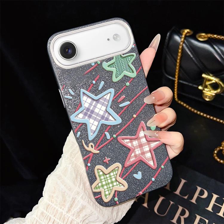 For iPhone Air Stars Pattern IMD Glitter PC Hybrid TPU Phone Case(Black)