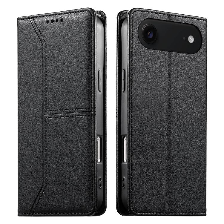 For iPhone Air Stitched Line Magnetic RFID Vegan Leather Phone Case(Black)