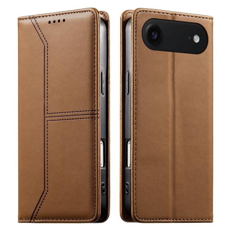 For iPhone Air Stitched Line Magnetic RFID Vegan Leather Phone Case(Brown)