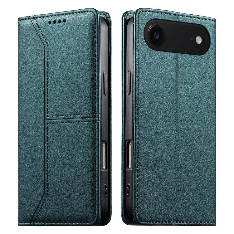 For iPhone Air Stitched Line Magnetic RFID Vegan Leather Phone Case(Green)