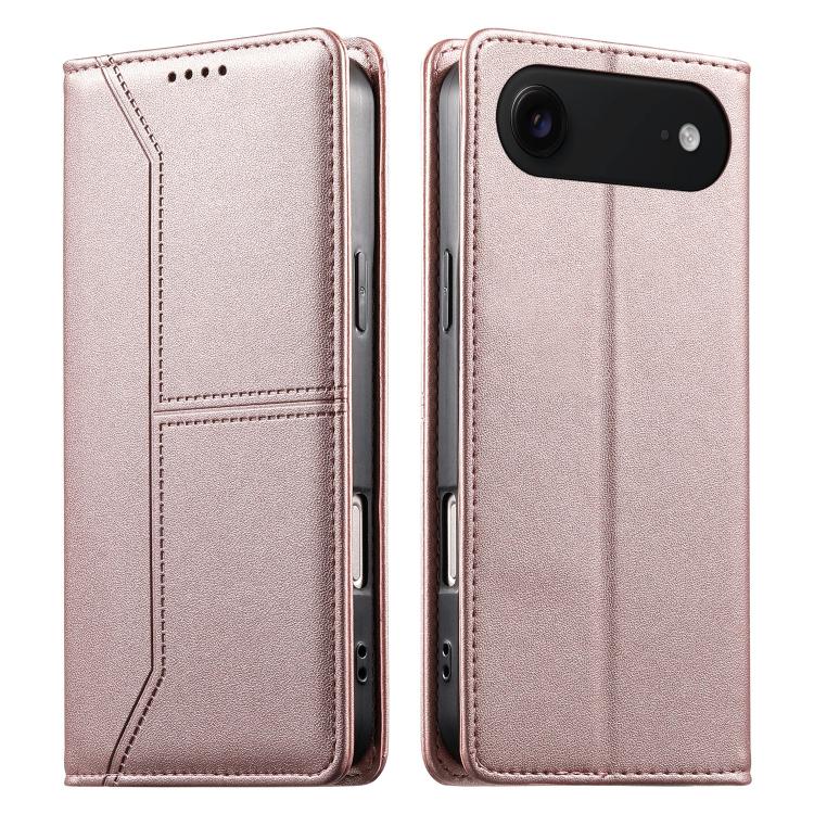 For iPhone Air Stitched Line Magnetic RFID Vegan Leather Phone Case(Pink)