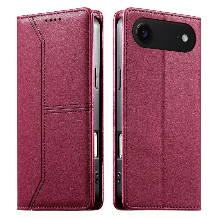 For iPhone Air Stitched Line Magnetic RFID Vegan Leather Phone Case(Wine Red)
