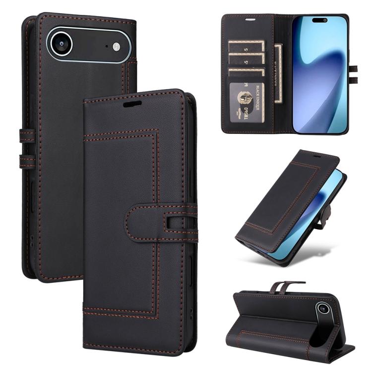 For iPhone Air Stitched Magnetic Buckle Leather Phone Case(Black)