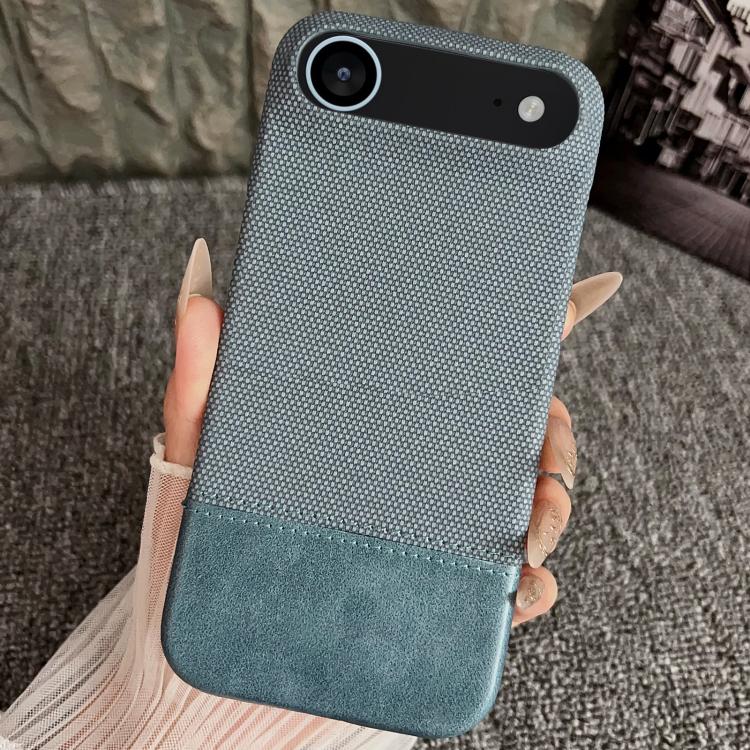 For iPhone Air Stitching Cloth MagSafe Magnetic PC Hybrid PU Phone Case(Cyan Blue)