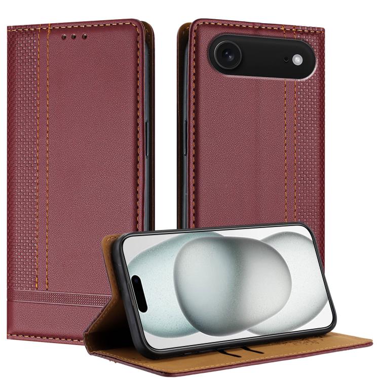 For iPhone Air Stitching Design Scratch-Resistant Vegan Leather Phone Case(Wine Red)