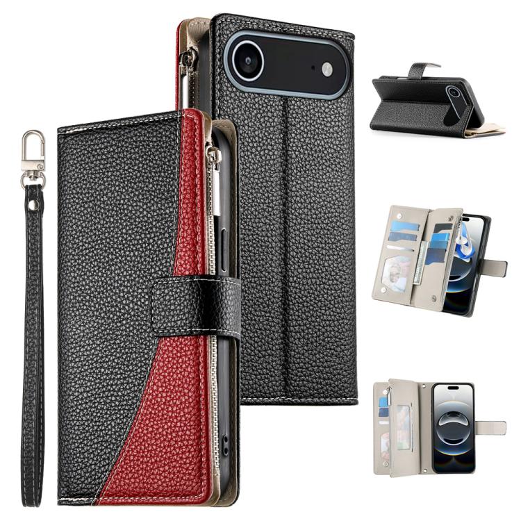 For iPhone Air Stitching Multi-card Zipper Wallet Leather Phone Case with Short Strap(Black)
