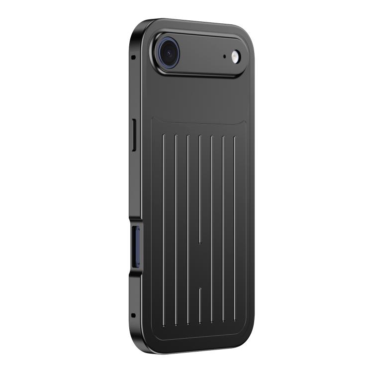 For iPhone Air Suitcase Texture Magnetic King Series Aluminum Alloy Phone Case with Tempered Glass Film(Black)