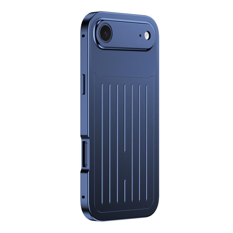 For iPhone Air Suitcase Texture Magnetic King Series Aluminum Alloy Phone Case with Tempered Glass Film(Blue)