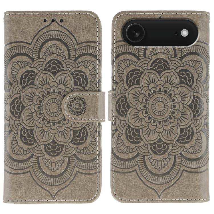 For iPhone Air Sun Mandala Embossing Leather Phone Case(Grey)
