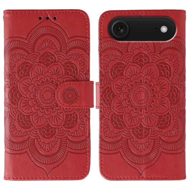 For iPhone Air Sun Mandala Embossing Leather Phone Case(Red)