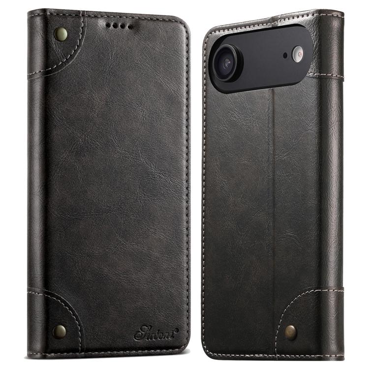 For iPhone Air Suteni Baroque Calf Texture Buckle Wallet Leather Phone Case(Black)