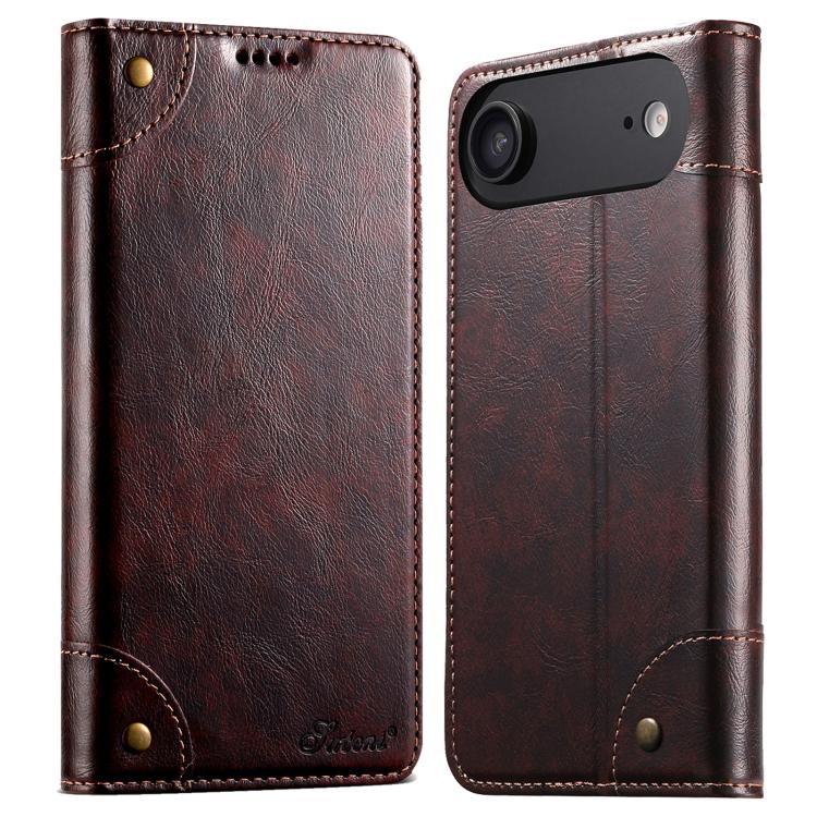 For iPhone Air Suteni Baroque Calf Texture Buckle Wallet Leather Phone Case(Brown)