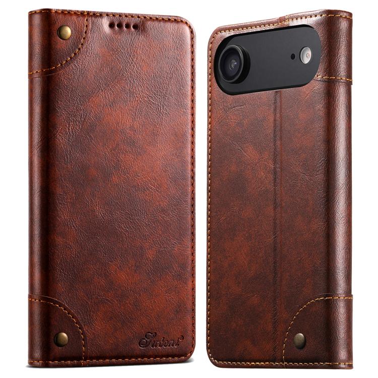 For iPhone Air Suteni Baroque Calf Texture Buckle Wallet Leather Phone Case(Khaki)