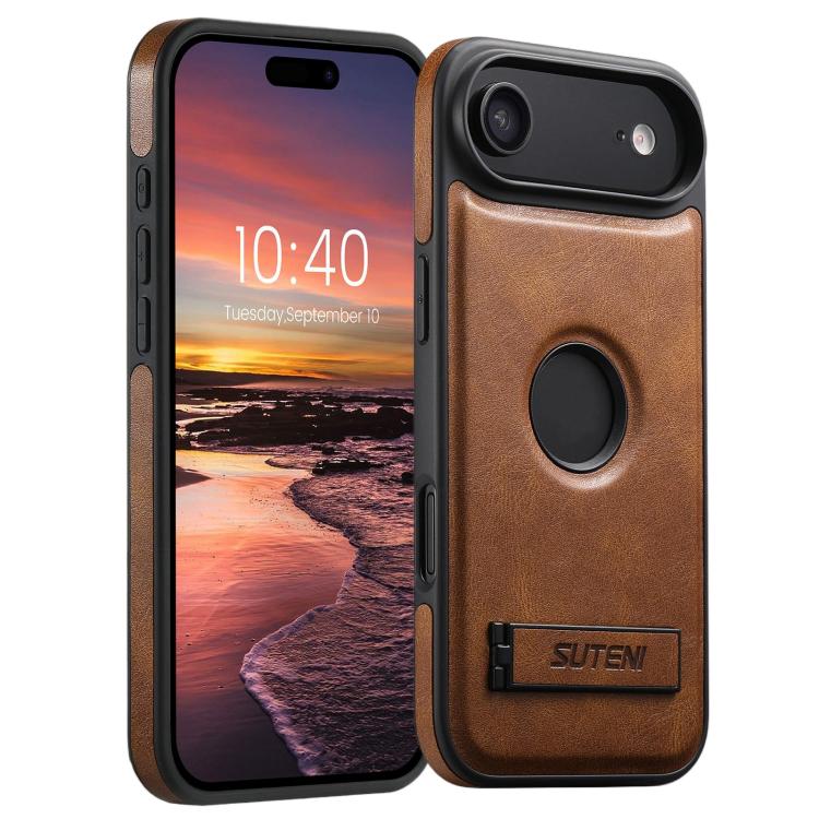 For iPhone Air Suteni G2 Magsafe Oil Wax Leather Back Phone Case with Holder(Brown)