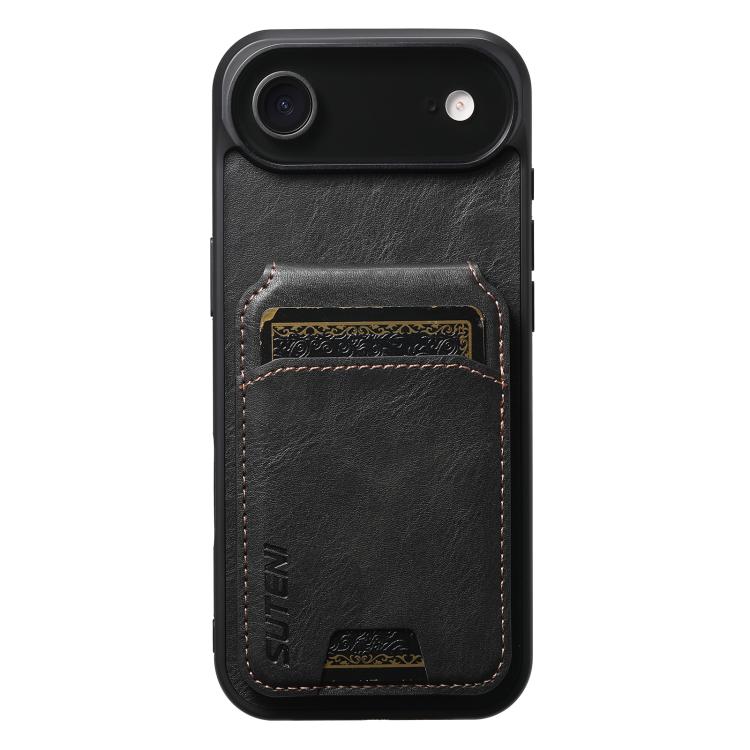 For iPhone Air Suteni H02 Leather Wallet Stand Back Phone Case(Black)