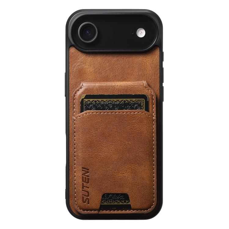 For iPhone Air Suteni H02 Leather Wallet Stand Back Phone Case(Brown)