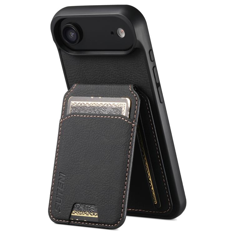 For iPhone Air Suteni H02 Litchi Leather Card Wallet Stand Back Phone Case(Black)