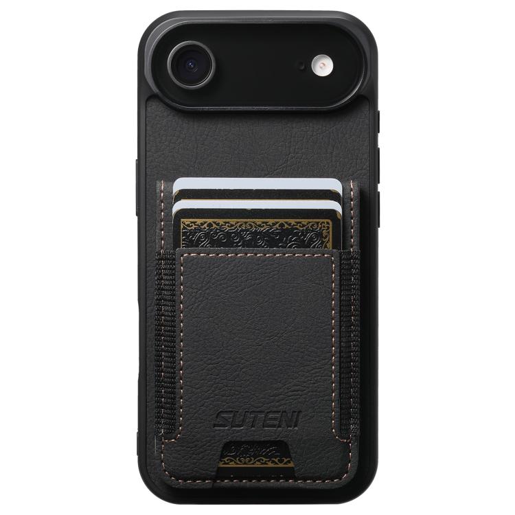 For iPhone Air Suteni H03 Litchi Leather Card Bag Stand Back Phone Case(Black)