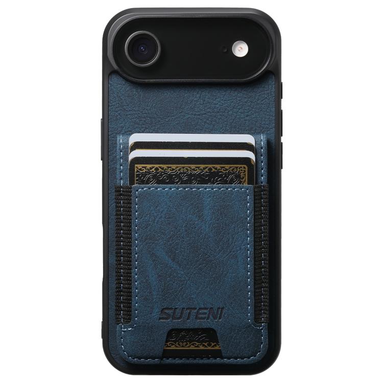 For iPhone Air Suteni H03 Litchi Leather Card Bag Stand Back Phone Case(Blue)