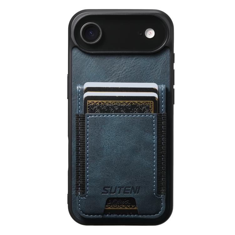 For iPhone Air Suteni H03 Oil Wax Leather Wallet Stand Back Phone Case(Blue)