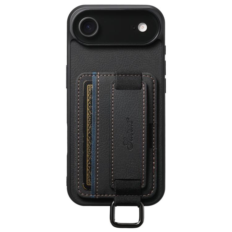 For iPhone Air Suteni H13 Litchi Leather Wrist Strap Wallet Back Phone Case(Black)
