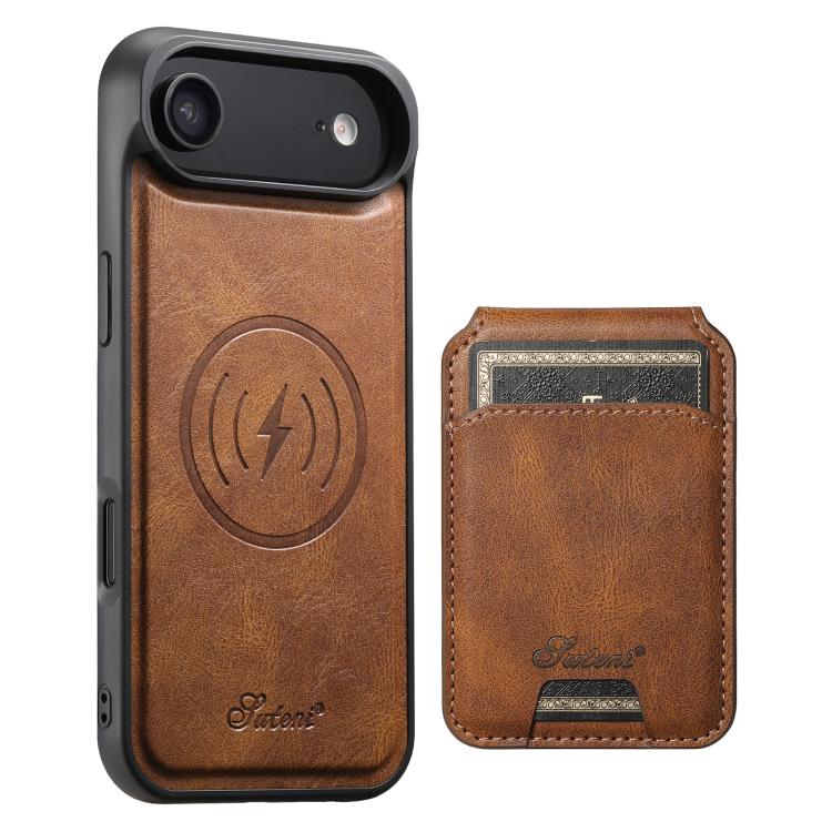 For iPhone Air Suteni H15 MagSafe Oil Eax Leather Detachable Wallet Back Phone Case(Brown)