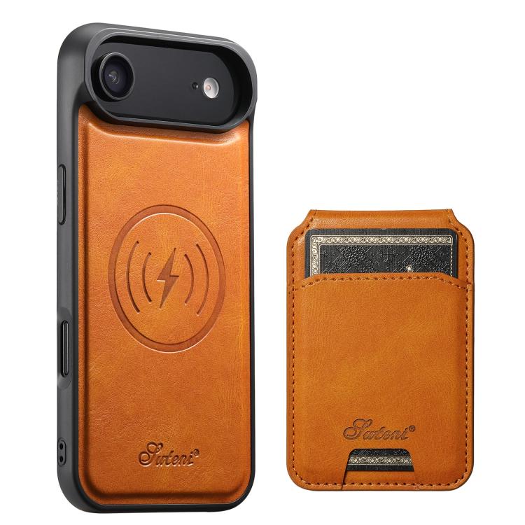 For iPhone Air Suteni H15 MagSafe Oil Eax Leather Detachable Wallet Back Phone Case(Khaki)