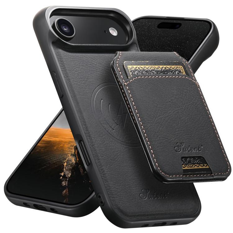 For iPhone Air Suteni H16 Litchi Texture Leather Detachable Wallet Back Phone Case(Black)