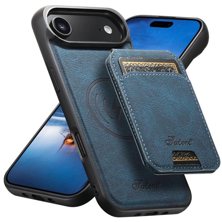 For iPhone Air Suteni H16 Litchi Texture Leather Detachable Wallet Back Phone Case(Blue)