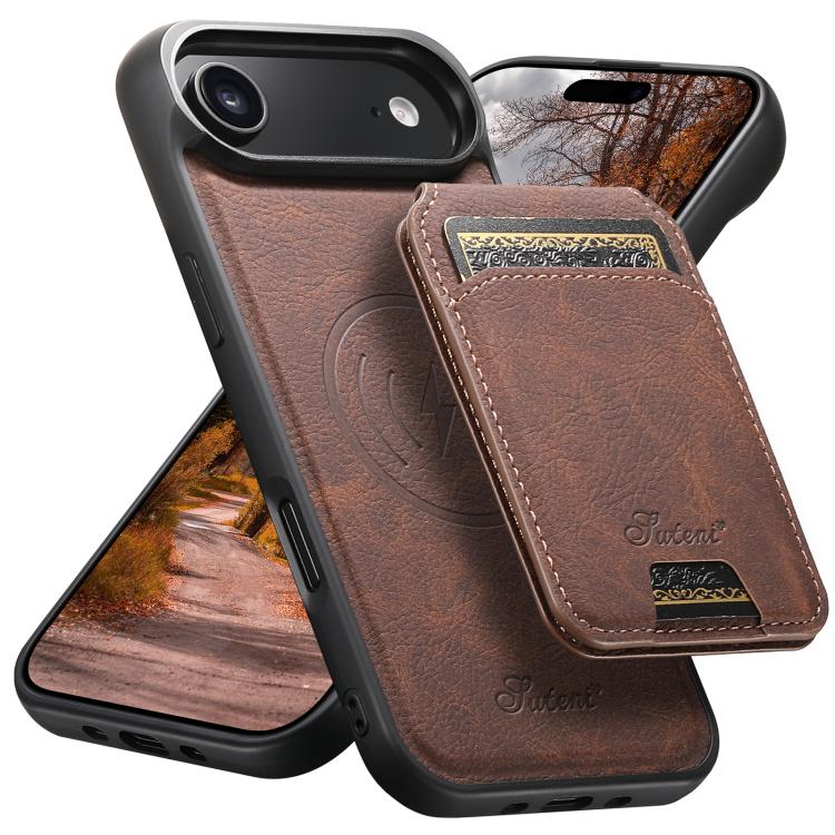 For iPhone Air Suteni H16 Litchi Texture Leather Detachable Wallet Back Phone Case(Brown)
