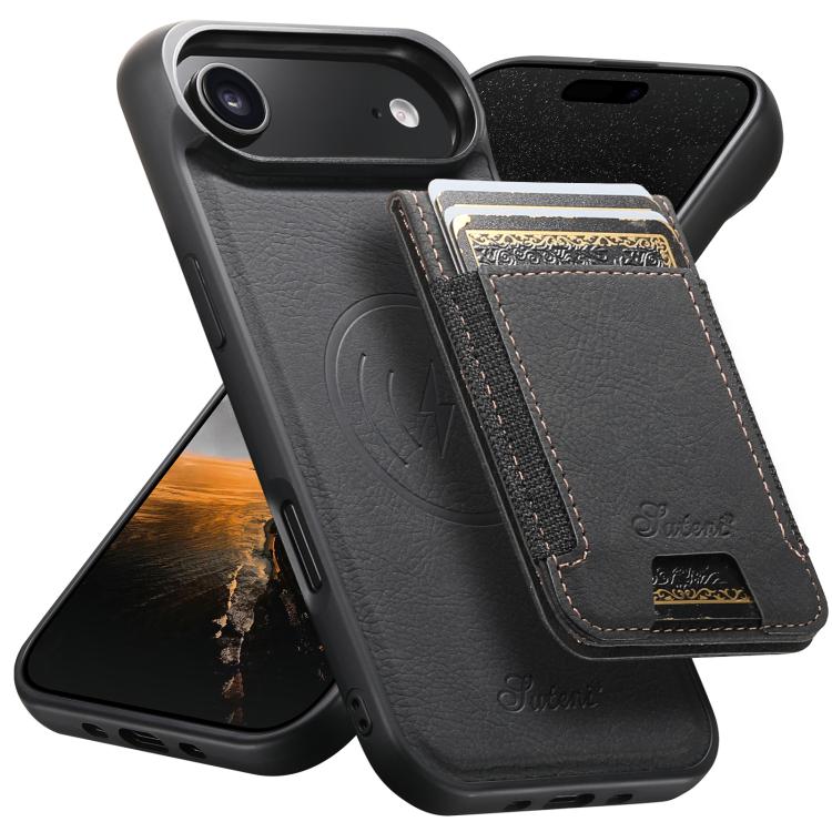 For iPhone Air Suteni H17 Litchi Texture Leather MagSafe Detachable Wallet Phone Case(Black)