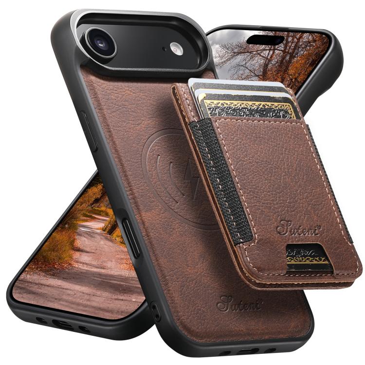 For iPhone Air Suteni H17 Litchi Texture Leather MagSafe Detachable Wallet Phone Case(Brown)